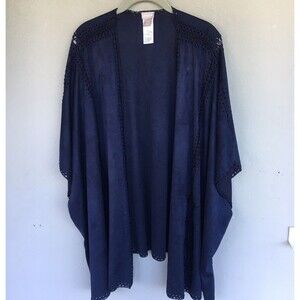 Chico’s Kimono S/M Midnight Blue Faux Suede Waterfall Drape Open Front Jacket